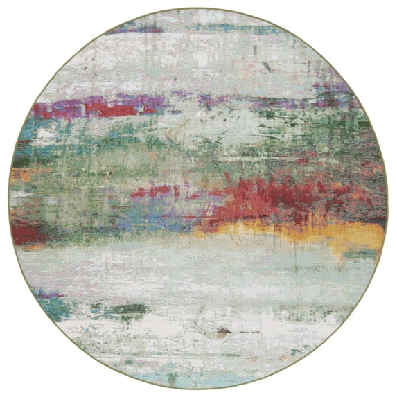 SAFAVIEH Barbados Olivera Abstract Indoor/Outdoor Area Rug, Green/Blue Purple, 6'6" x 6'6" Round