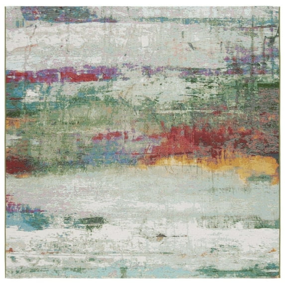 SAFAVIEH Barbados Olivera Abstract Indoor/Outdoor Area Rug, Green/Blue Purple, 6'6" x 6'6" Square