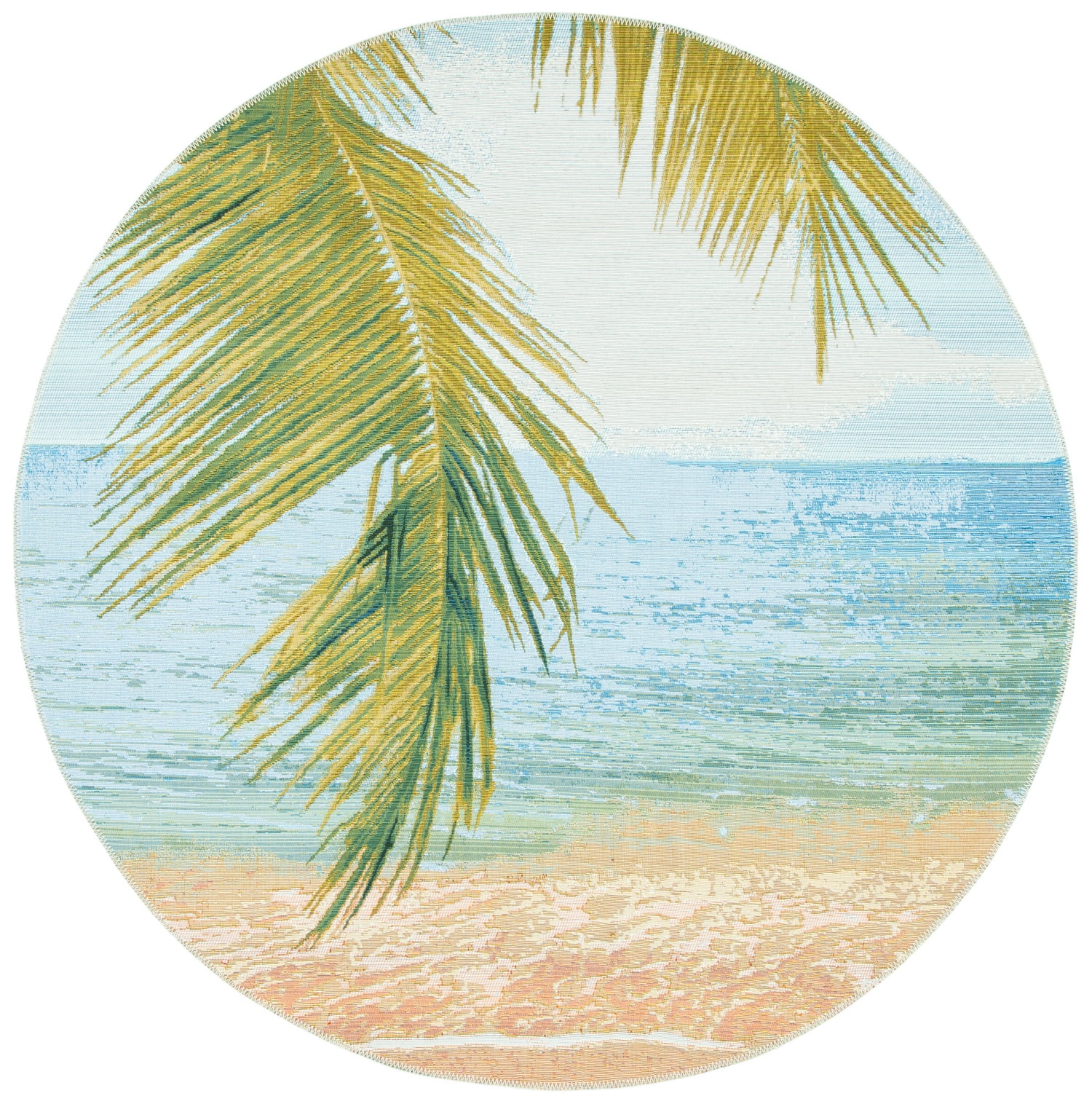 SAFAVIEH Barbados Palm Leaves Outdoor Area Rug, Gold/Blue, 5'3" x 5'3" Round