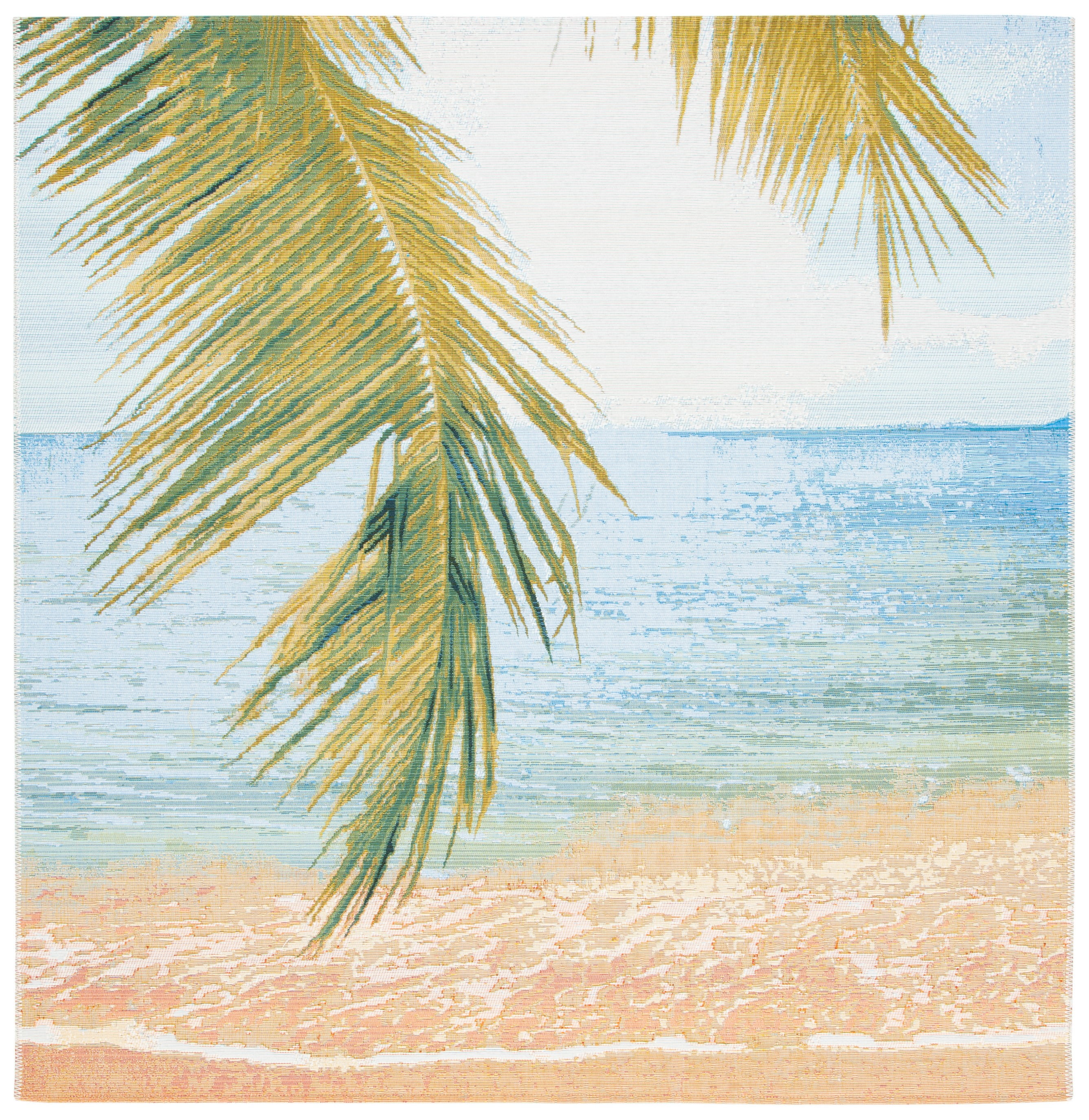 SAFAVIEH Barbados Palm Leaves Outdoor Area Rug, Gold/Blue, 6'6" x 6'6" Square