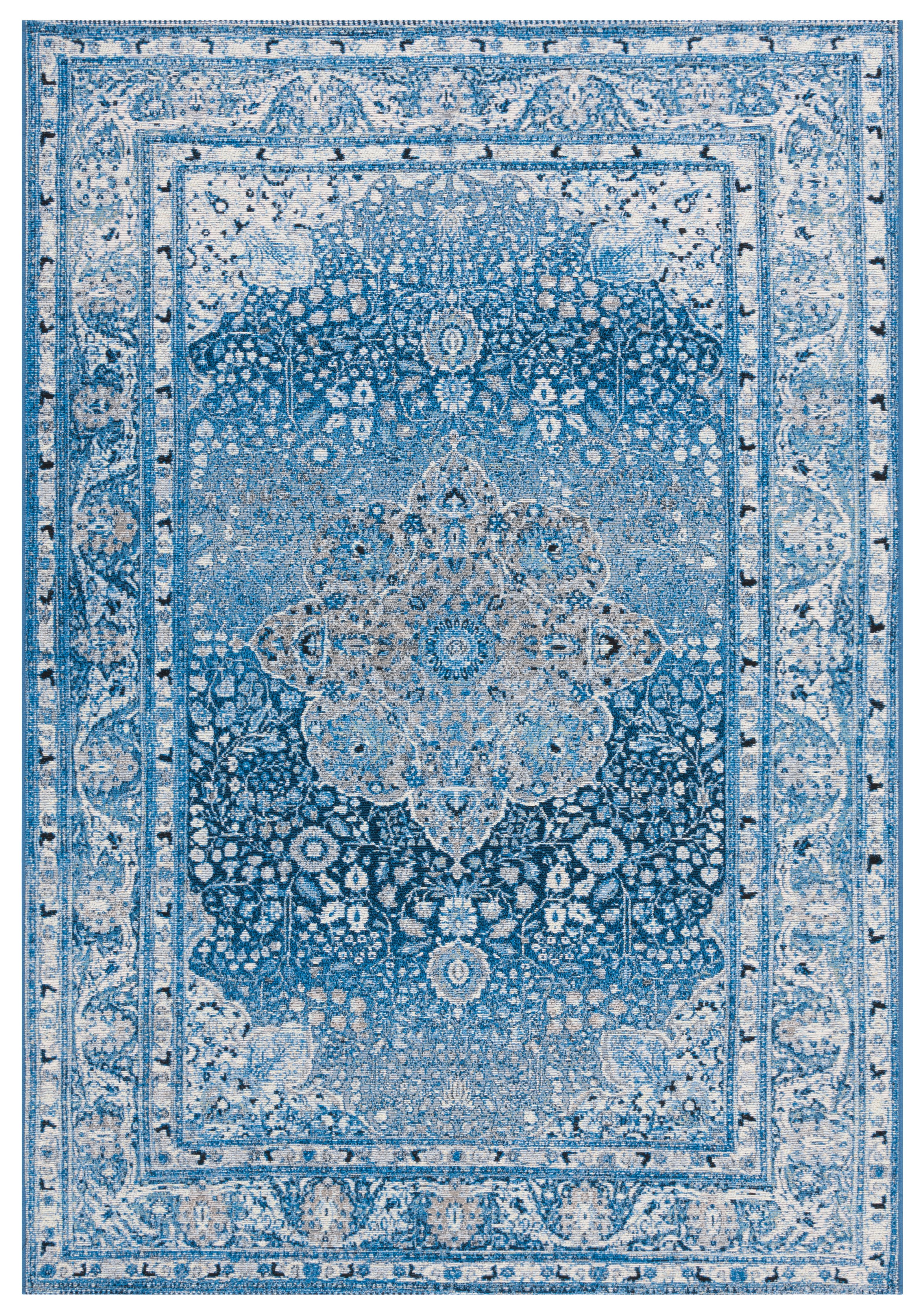 SAFAVIEH Barbados Paolo Traditional Indoor/Outdoor Area Rug, Blue/Ivory, 4' x 6'