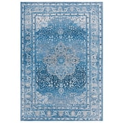 SAFAVIEH Barbados Paolo Traditional Indoor/Outdoor Area Rug, Blue/Ivory, 5'3" x 7'6"