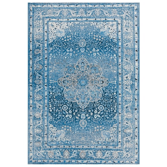 SAFAVIEH Barbados Paolo Traditional Indoor/Outdoor Area Rug, Blue/Ivory, 5'3" x 7'6"