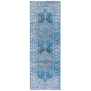 SAFAVIEH Barbados Paolo Traditional Indoor/Outdoor Runner Rug, Blue/Ivory, 2'8" x 8'