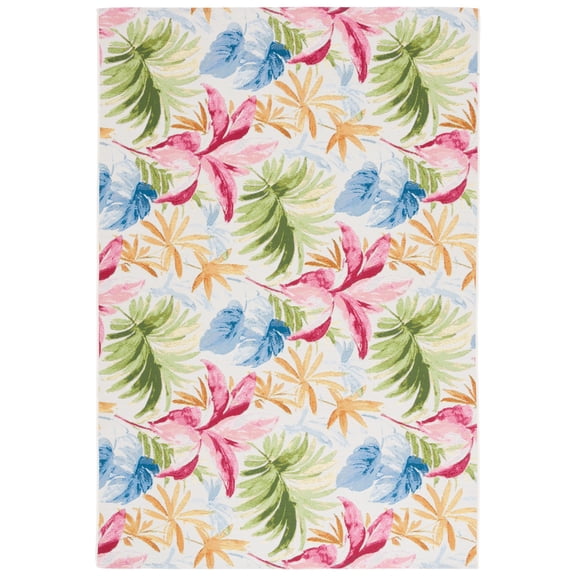 SAFAVIEH Barbados Paul Botanical Indoor/Outdoor Area Rug, Ivory/Green Rust, 8' x 10'5"