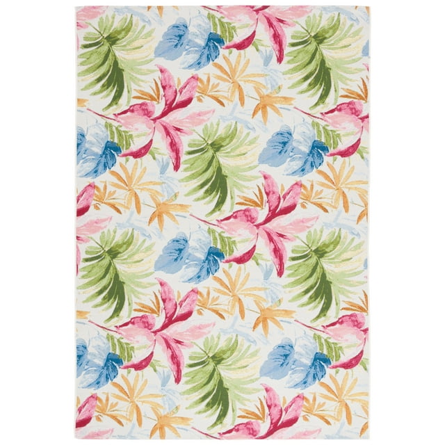 SAFAVIEH Barbados Paul Botanical Indoor/Outdoor Area Rug, Ivory/Green Rust, 9'10" x 12'5"