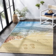 SAFAVIEH Barbados Sand Footprints Outdoor Area Rug, Gold/Blue, 6'6" x 9'4"