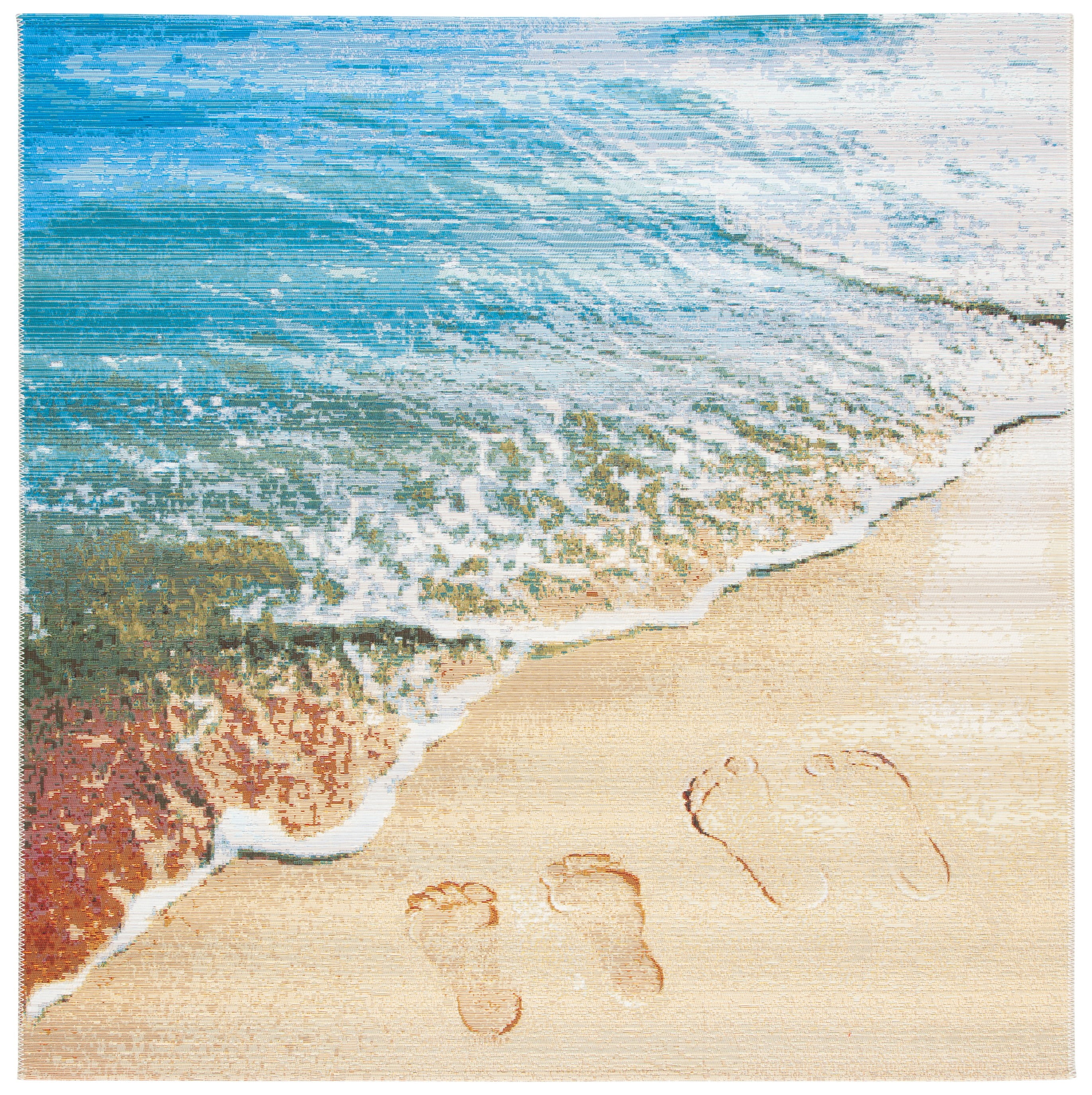 SAFAVIEH Barbados Sand Footprints Outdoor Area Rug, Gold/Blue, 8' x 8' Square
