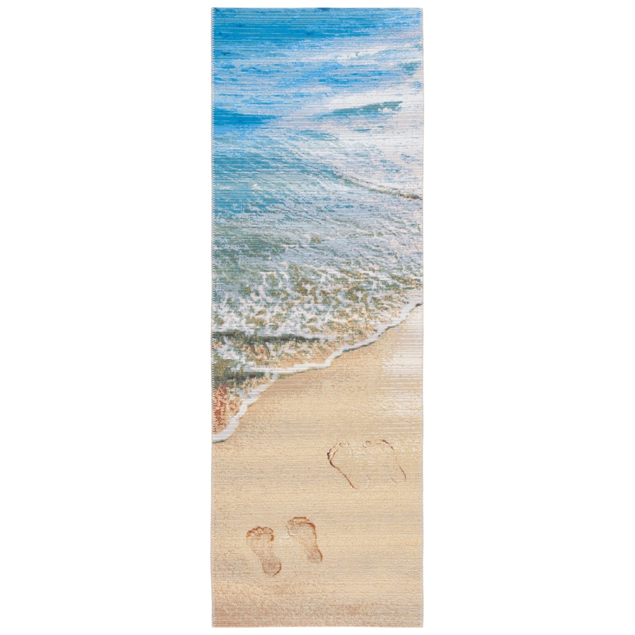 SAFAVIEH Barbados Sand Footprints Outdoor Runner Rug, Gold/Blue, 2'8" x 10'5"