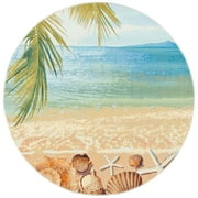 SAFAVIEH Barbados Sea Shells Outdoor Area Rug, Gold/Blue, 5'3" x 5'3" Round