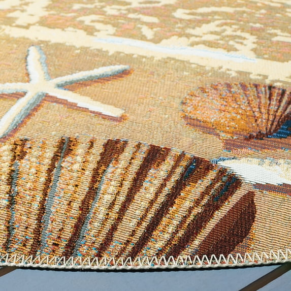 SAFAVIEH Barbados Sea Shells Outdoor Area Rug, Gold/Blue, 8' x 8' Round