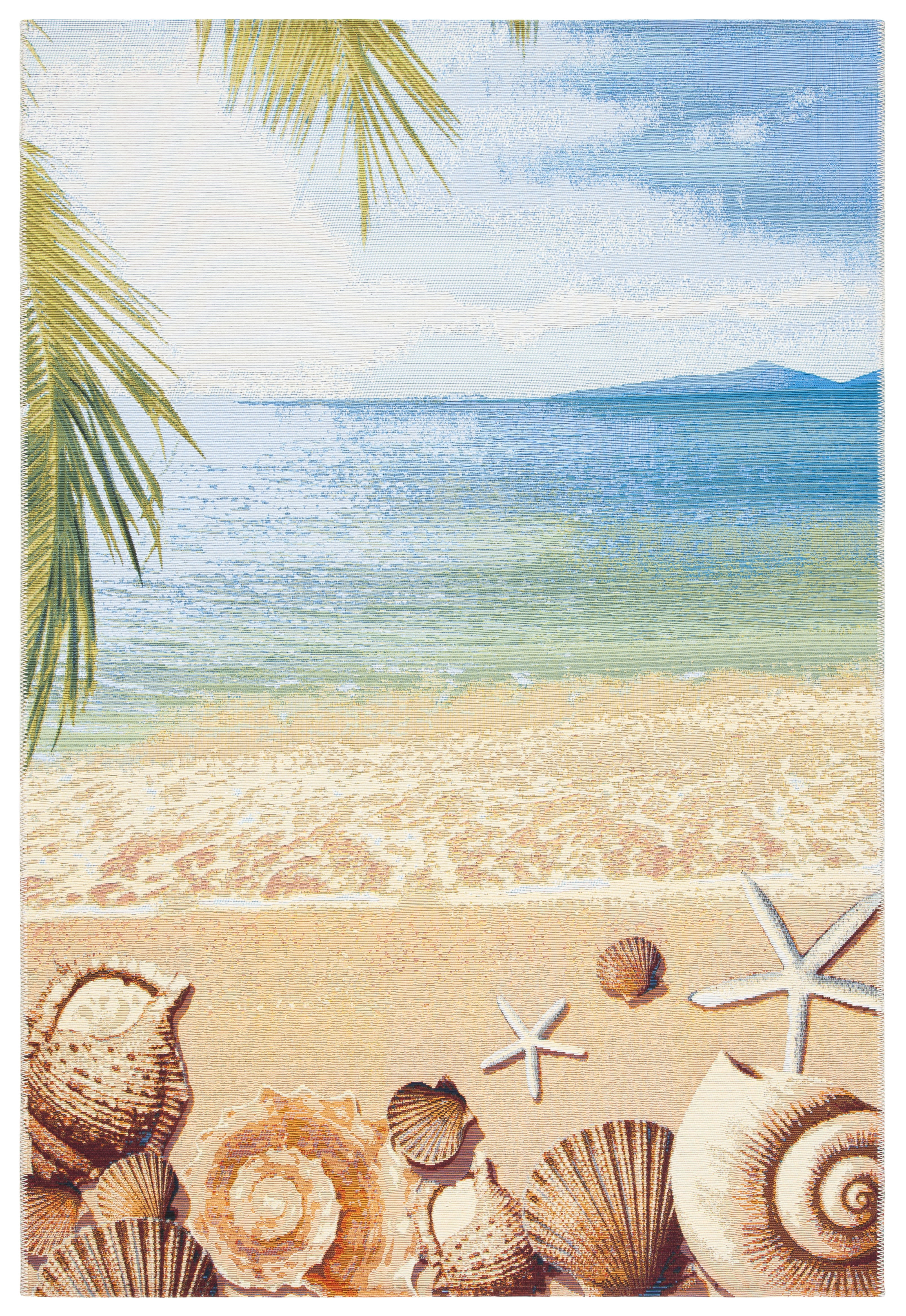 Shell Print Rugs SAFAVIEH Barbados Sea Shells Outdoor Area Rug, Gold/Blue, 9'10