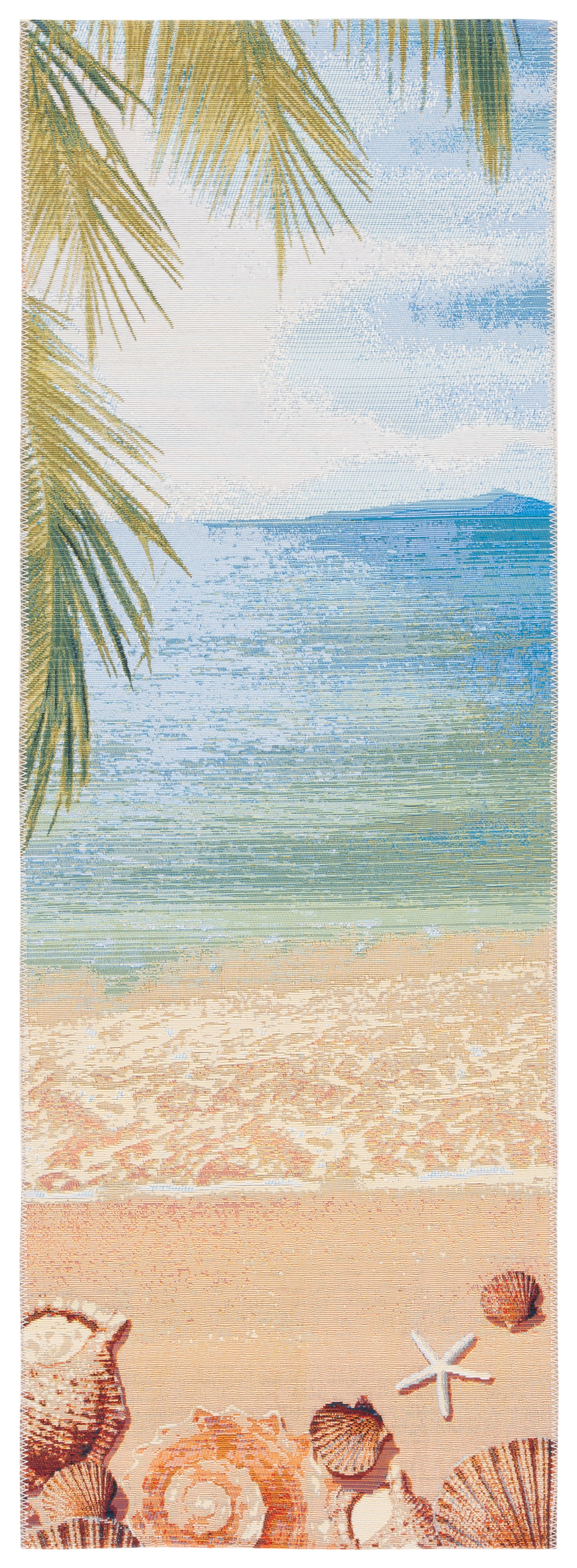 SAFAVIEH Barbados Sea Shells Outdoor Runner Rug, Gold/Blue, 2'8" x 10'5"