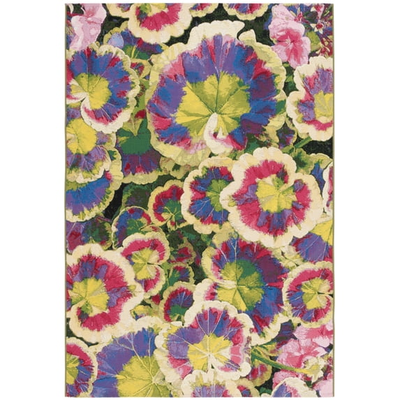 SAFAVIEH Barbados Stanley Floral Indoor/Outdoor Area Rug, Black Green/Purple, 5'3" x 7'6"