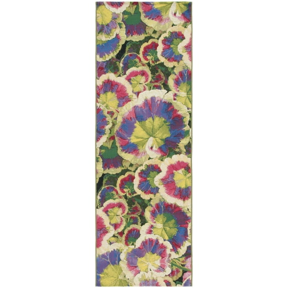 SAFAVIEH Barbados Stanley Floral Indoor/Outdoor Runner Rug, Black Green/Purple, 2'8" x 8'