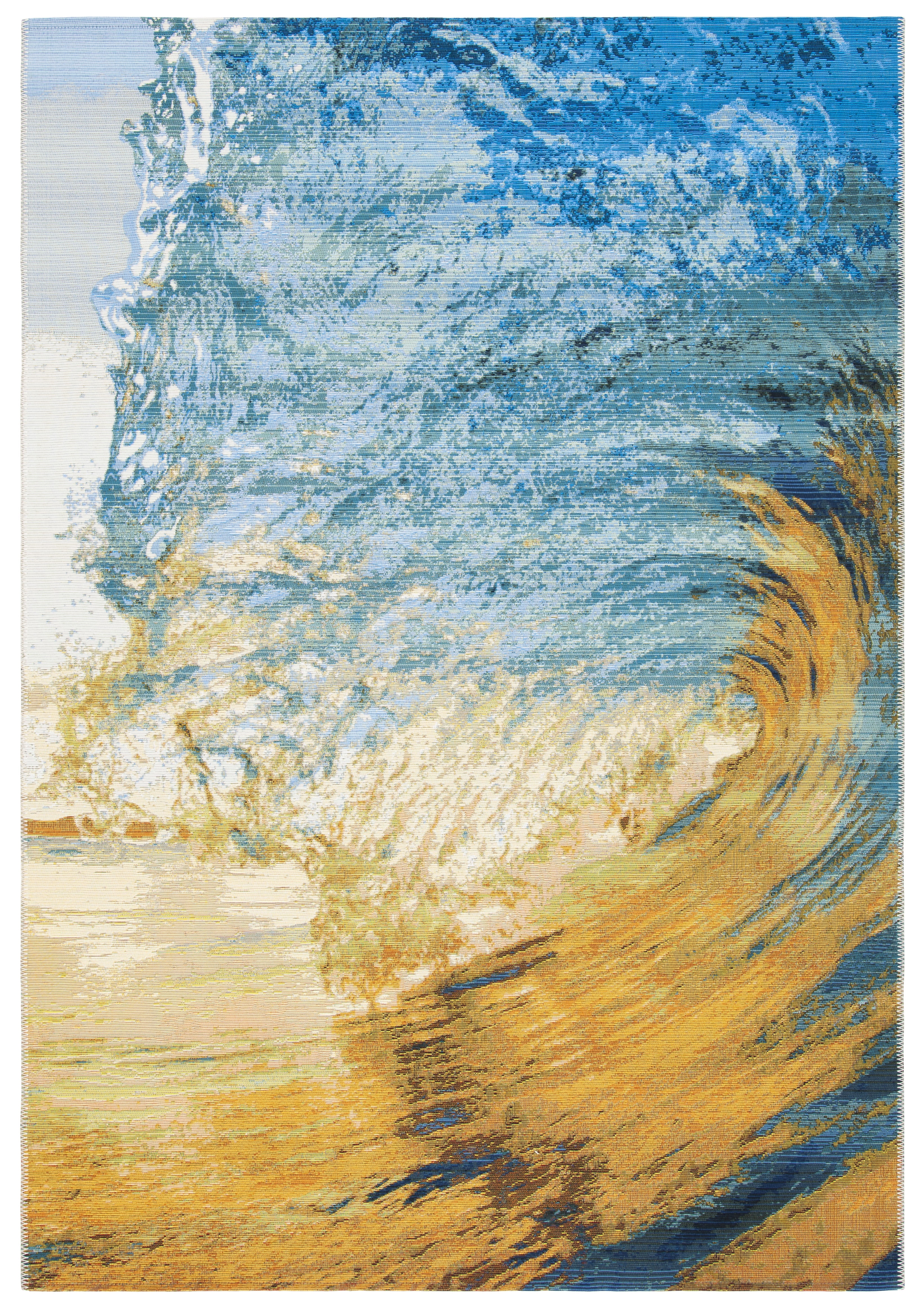 SAFAVIEH Barbados Sunset Waves Outdoor Area Rug, Blue/Gold, 6'6" x 9'4"