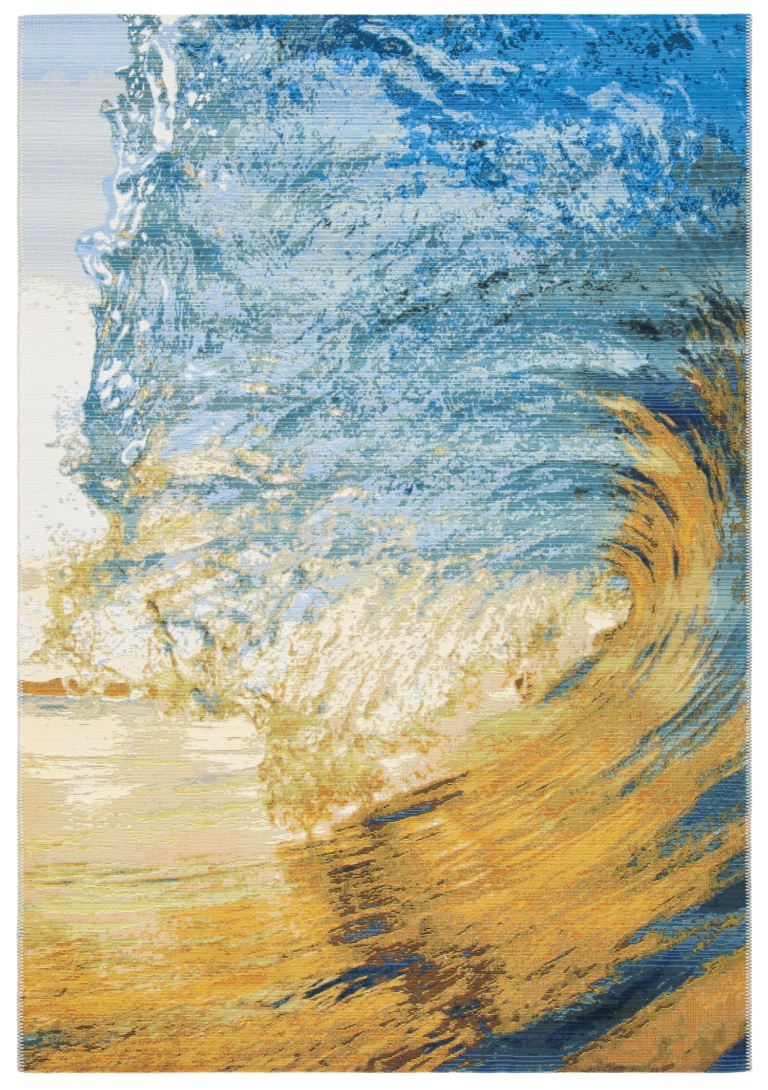 SAFAVIEH Barbados Sunset Waves Outdoor Area Rug, Blue/Gold, 6'6" x 9'4"