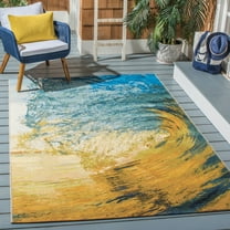 SAFAVIEH Barbados Sunset Waves Outdoor Area Rug, Blue/Gold, 8' x 10'5"
