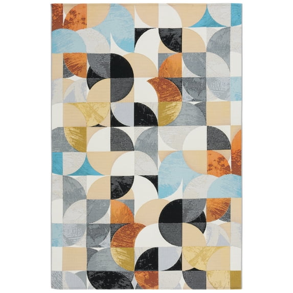 SAFAVIEH Barbados Sylvester Geometric Indoor/Outdoor Area Rug, Ivory Black/Blue Rust, 8' x 10'5"
