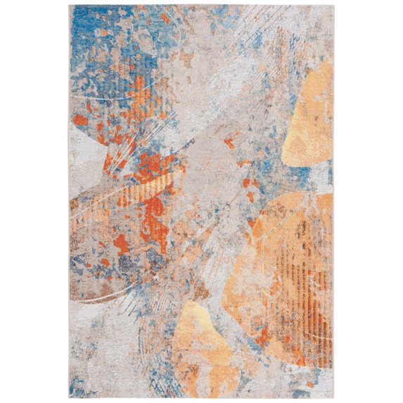 SAFAVIEH Barbados Tanner Abstract Indoor/Outdoor Area Rug, Blue/Rust, 5'3" x 7'6"
