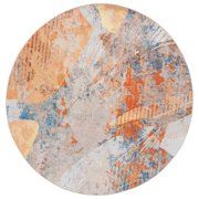 SAFAVIEH Barbados Tanner Abstract Indoor/Outdoor Area Rug, Blue/Rust, 6'6" x 6'6" Round