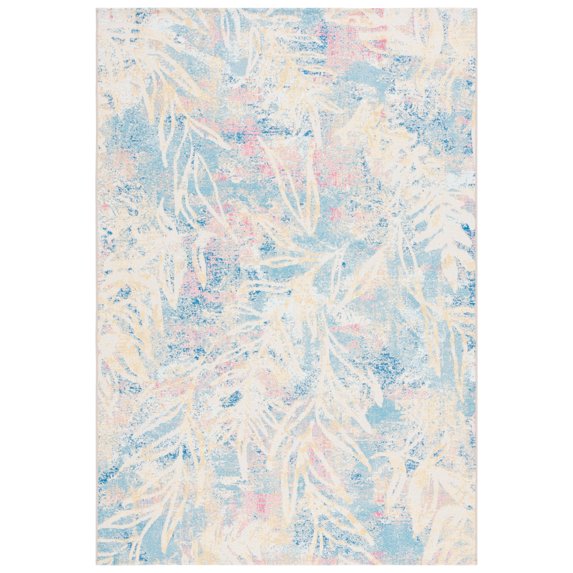 SAFAVIEH Barbados Tobon Botanical Indoor/Outdoor Area Rug, Light Blue/Ivory, 4' x 6'