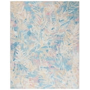 SAFAVIEH Barbados Tobon Botanical Indoor/Outdoor Area Rug, Light Blue/Ivory, 8' x 10'5"