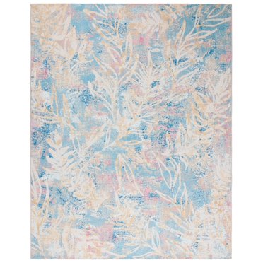 SAFAVIEH Barbados Tobon Botanical Indoor/Outdoor Area Rug, Light Blue/Ivory, 8' x 10'5"
