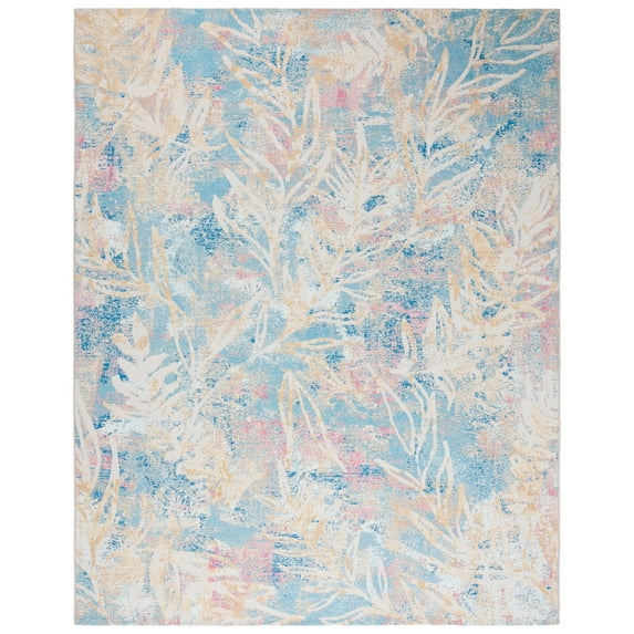 SAFAVIEH Barbados Tobon Botanical Indoor/Outdoor Area Rug, Light Blue/Ivory, 9'10" x 12'5"