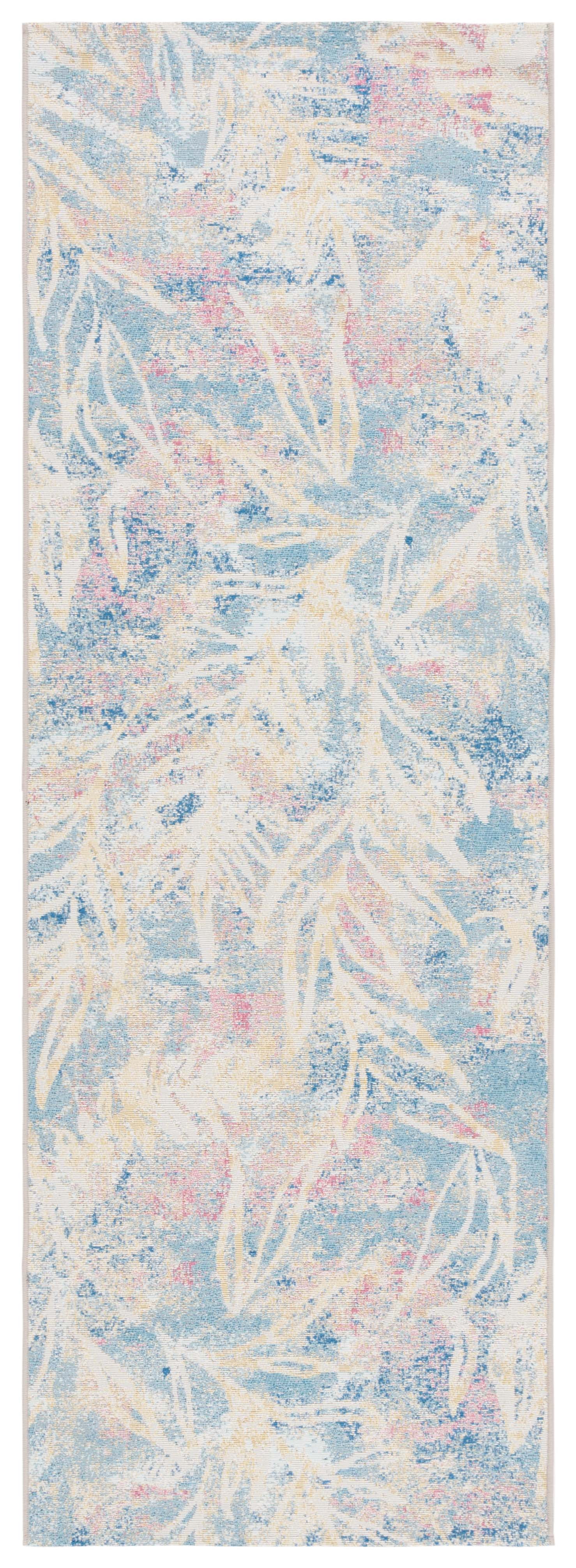 SAFAVIEH Barbados Tobon Botanical Indoor/Outdoor Runner Rug, Light Blue/Ivory, 2'8" x 8'