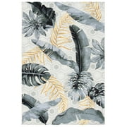 SAFAVIEH Barbados Tropical Leaves Outdoor Area Rug, 5'3" x 7'6", Grey/Gold