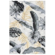SAFAVIEH Barbados Tropical Leaves Outdoor Area Rug, Grey/Gold, 3'3" x 5'3"