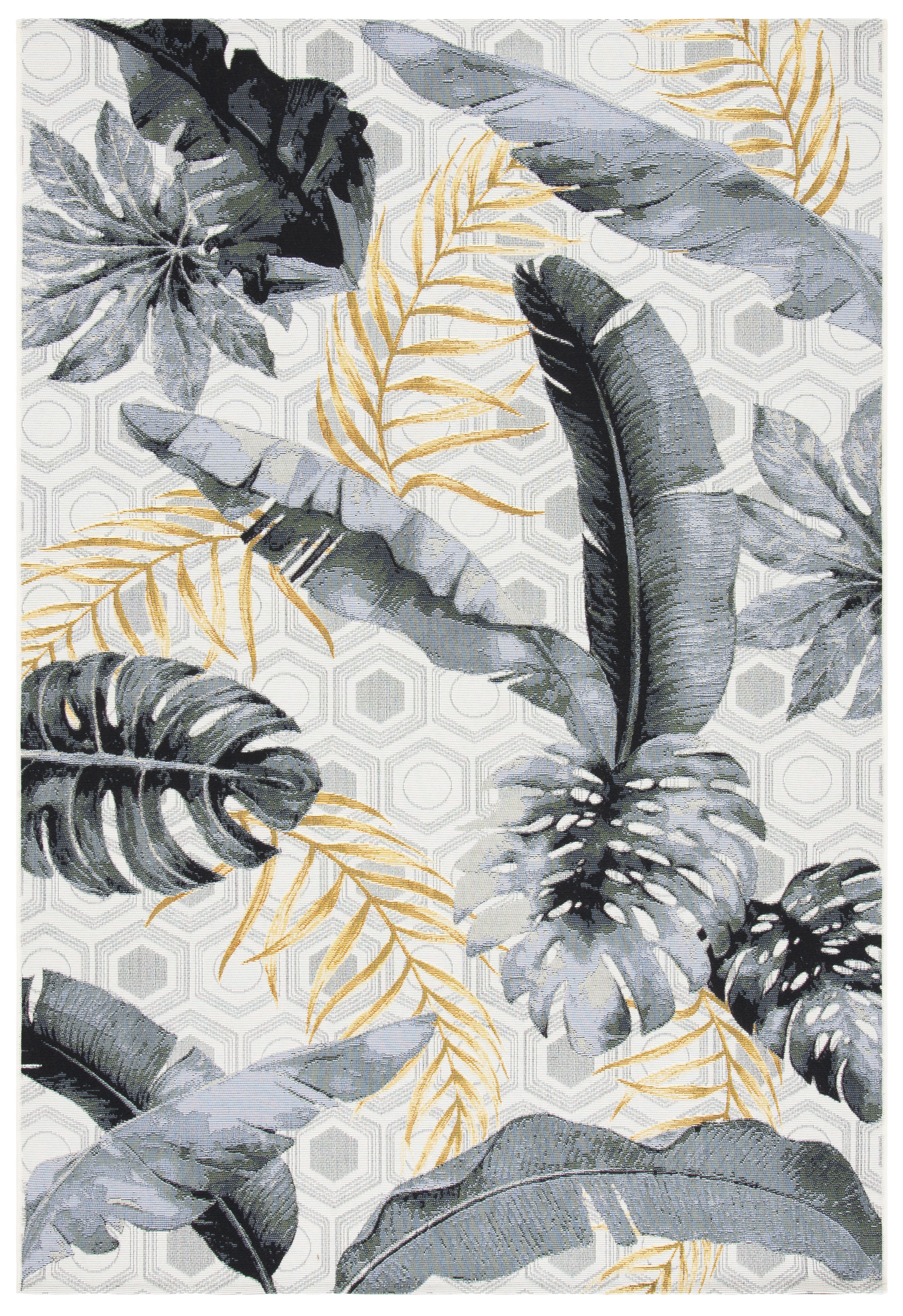 Tropical Paradise Gray Synthetic 9'10" x 12'5" Easy-Care Outdoor Rug