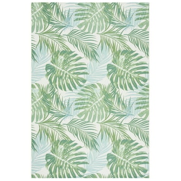 SAFAVIEH Barbados Tropical Palm Leaves Outdoor Area Rug, Green/Teal, 3'3" x 5'3"
