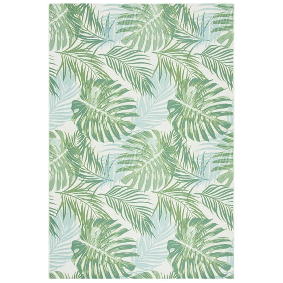 SAFAVIEH Barbados Tropical Palm Leaves Outdoor Area Rug, Green/Teal, 3'3" x 5'3"