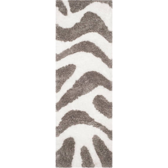SAFAVIEH Barcelona Calanthia Geometric Shag Runner Rug, Ivory/Silver, 2'3" x 8'