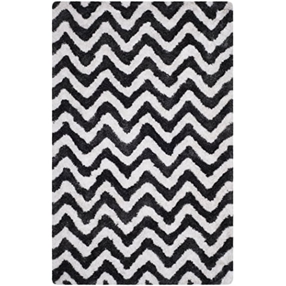 SAFAVIEH Barcelona Carmella Chevron Stripes Shag Area Rug, Graphite/Ivory, 4' x 6'
