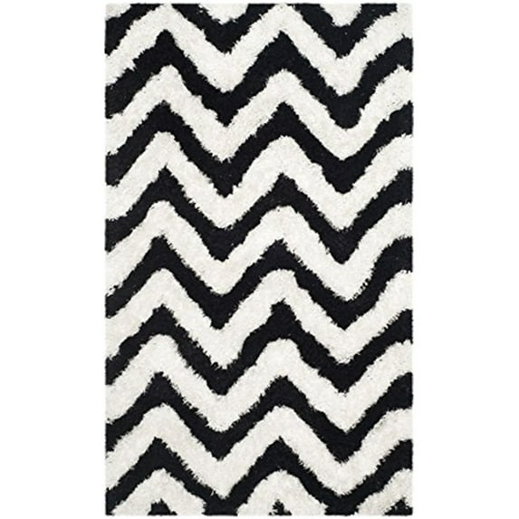 SAFAVIEH Barcelona Carmella Chevron Stripes Shag Area Rug, Ivory/Black, 3' x 5'