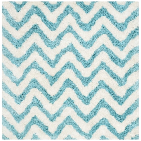 SAFAVIEH Barcelona Carmella Chevron Stripes Shag Area Rug, Ivory/Blue, 8' x 10'
