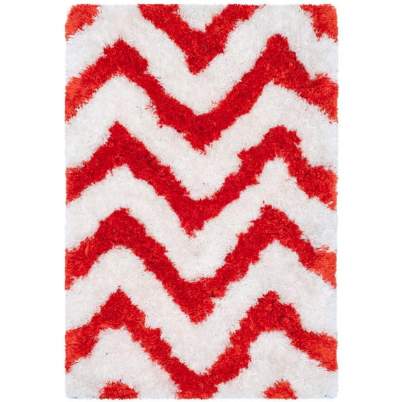 SAFAVIEH Barcelona Carmella Chevron Stripes Shag Area Rug, Ivory/Rust, 2' x 3'