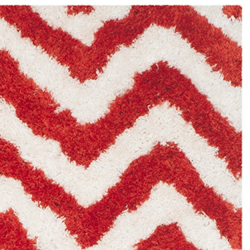 SAFAVIEH Barcelona Carmella Chevron Stripes Shag Area Rug, Ivory/Rust, 3' x 5'
