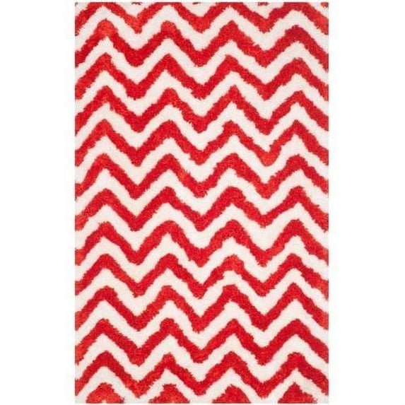SAFAVIEH Barcelona Carmella Chevron Stripes Shag Area Rug, Ivory/Rust, 8' x 10'