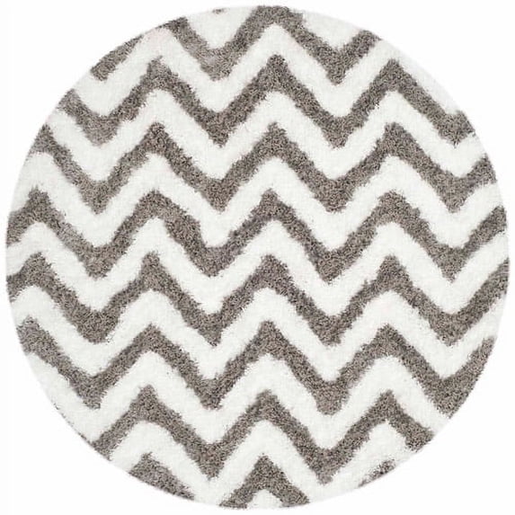 SAFAVIEH Barcelona Carmella Chevron Stripes Shag Area Rug, Ivory/Silver, 5' x 5' Round