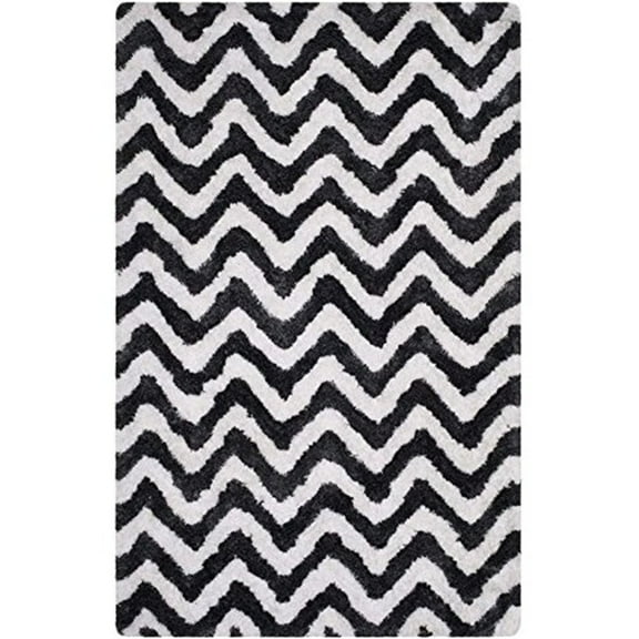 SAFAVIEH Barcelona Carmella Chevron Stripes Shag Runner Rug, Graphite/Ivory, 2'3" x 7'