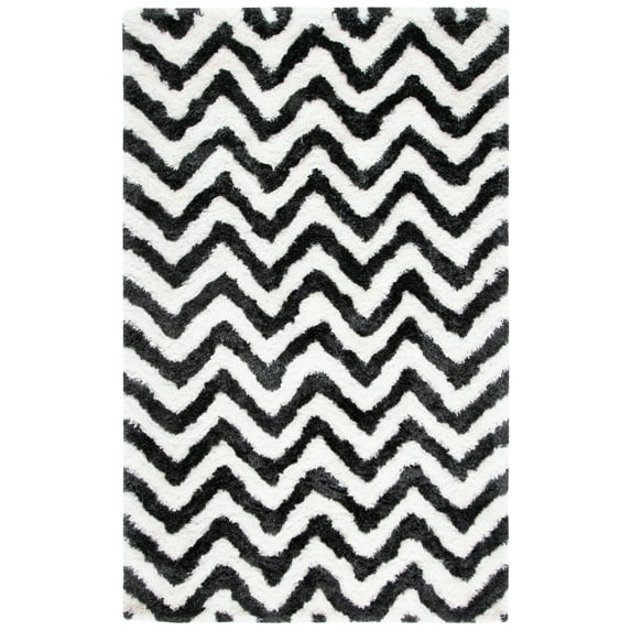 SAFAVIEH Barcelona Carmella Geometric Shag Area Rug, Graphite/Ivory, 9' x 12'
