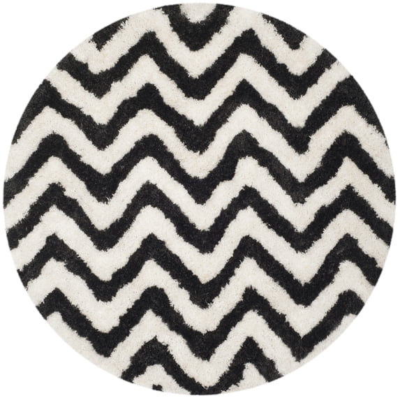 SAFAVIEH Barcelona Carmella Geometric Shag Area Rug, Ivory/Black, 5' x 5' Round