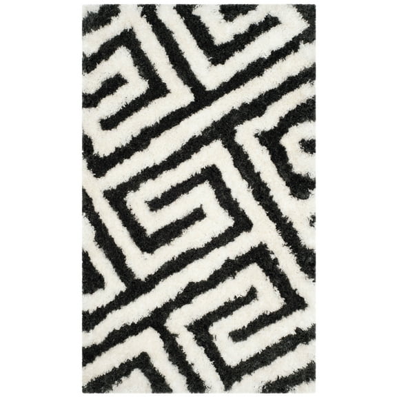 SAFAVIEH Barcelona Dortha Geometric Shag Area Rug, Graphite/Ivory, 3' x 5'