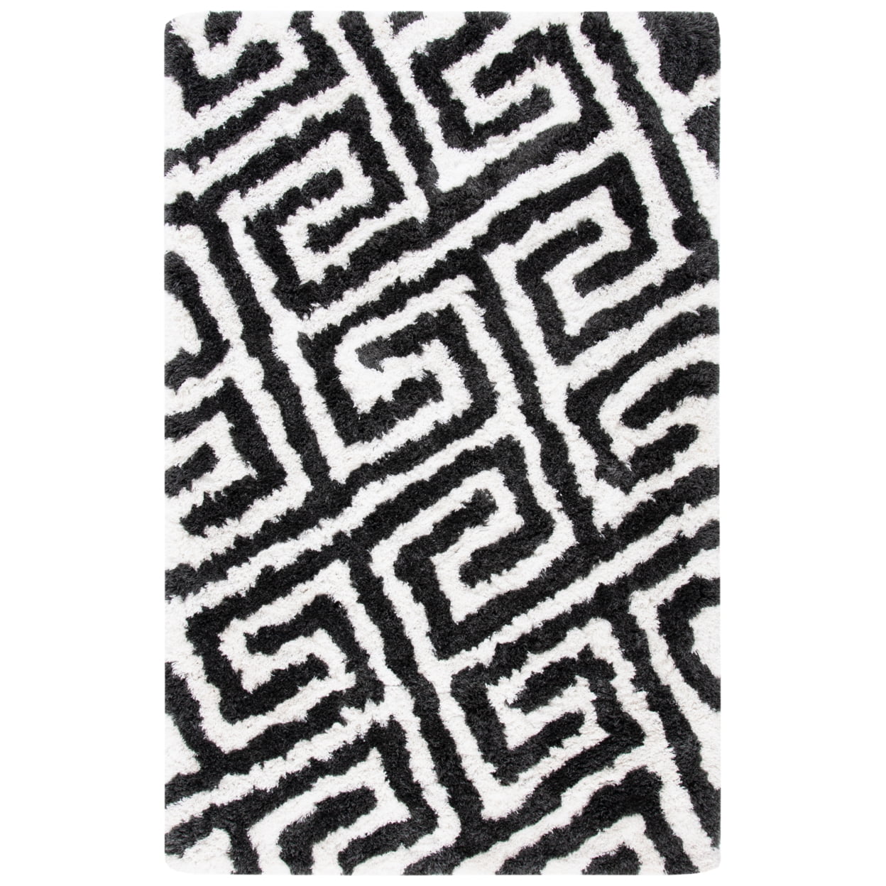 Ivory and Graphite Hand-Tufted Shag Square Rug, 5' x 5'