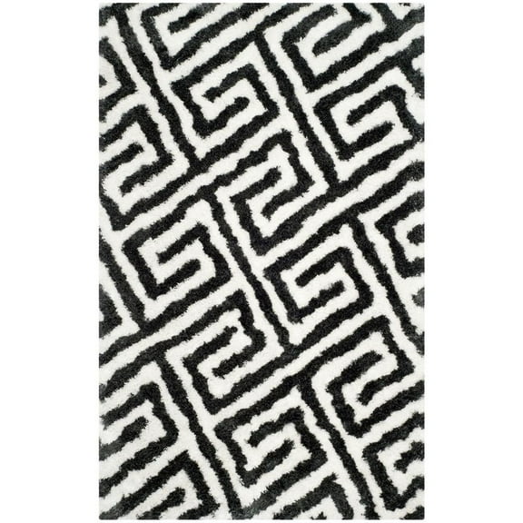 SAFAVIEH Barcelona Dortha Geometric Shag Area Rug, Graphite/Ivory, 5' x 8'