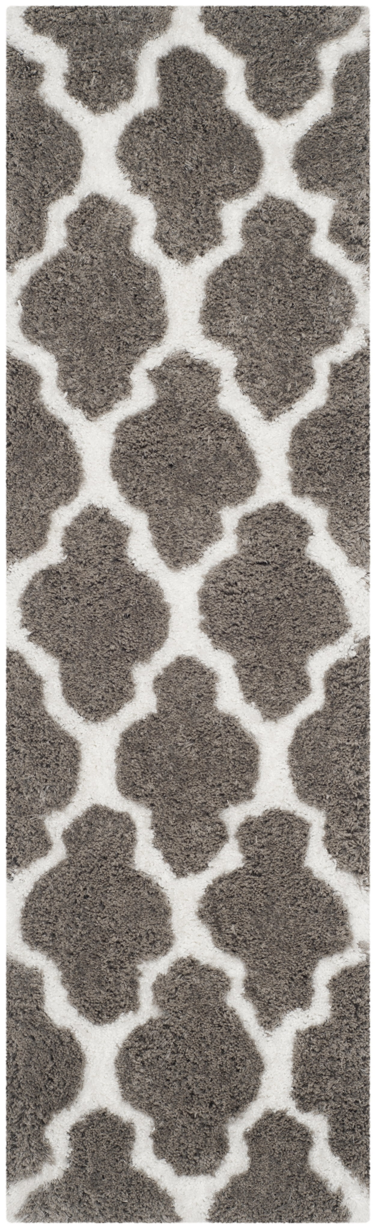 Hand-Tufted Silver and Ivory Geometric Shag Runner Rug